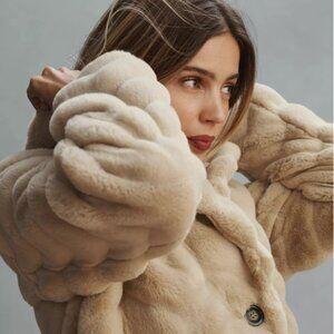 Bernardo Chevron Faux Fur Coat Neutral Color